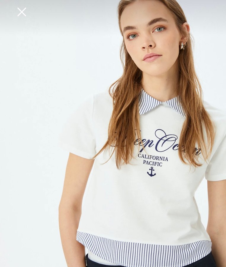 Beyaz Baskılı Kısa Kollu Kadın Tişört - Görsel 3