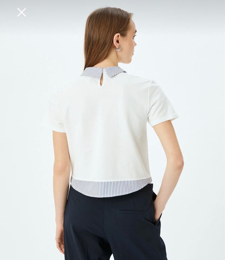 Beyaz Baskılı Kısa Kollu Kadın Tişört - Görsel 5