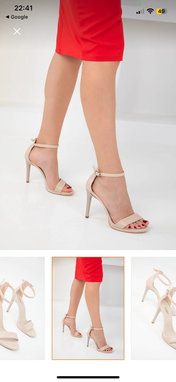 Bej İnce Topuklu Bağcıklı Kadın Abiye Ayakkabı - Görsel 3