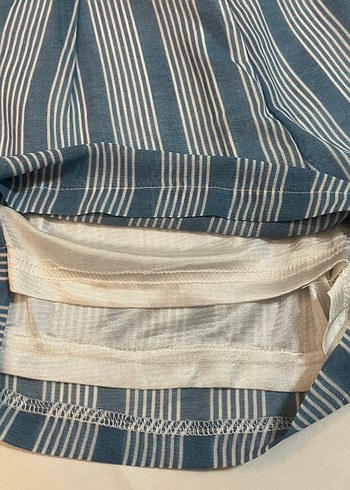 Mavi Çizgili Askılı Şort Takım - Görsel 2