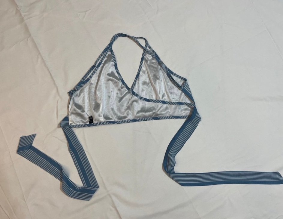 Mavi Çizgili Askılı Şort Takım - Görsel 3