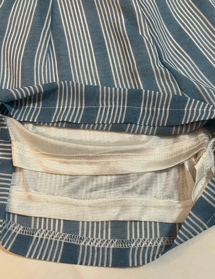 Mavi Çizgili Askılı Şort Takım - Görsel 2