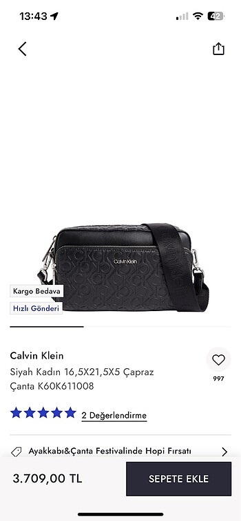 Calvin Klein yeni etiketli çanta