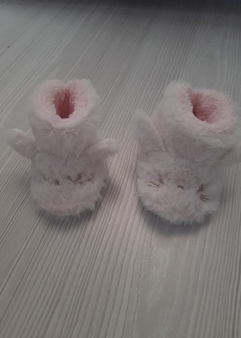 Pembe Nakışlı Kız Bebek Peluş Panduf - Görsel 3