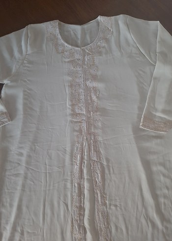 Uzun Beyaz Kadın Bohem Salaş Elbise - Görsel 5