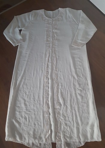 Uzun Beyaz Kadın Bohem Salaş Elbise - Görsel 3