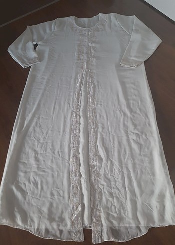 Uzun Beyaz Kadın Bohem Salaş Elbise - Görsel 4