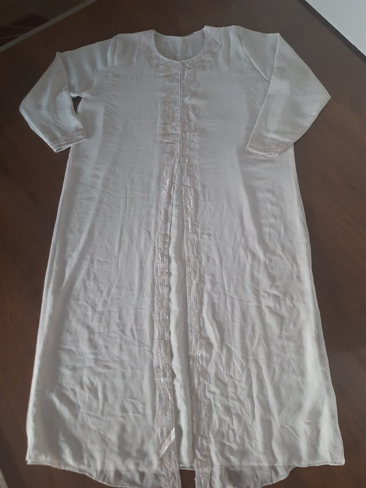 Uzun Beyaz Kadın Bohem Salaş Elbise - Görsel 3