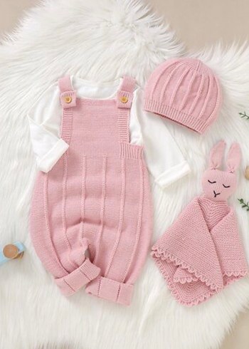Pembe Örgü Bebek Kız Tulum Seti