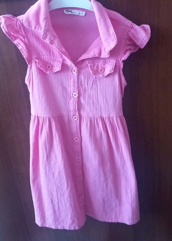Civil Pembe Kolsuz Keten Elbise Fırfırlı
