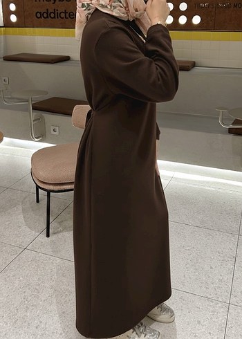 Uzun Kollu Belden Bağlamalı Elbise - Görsel 6