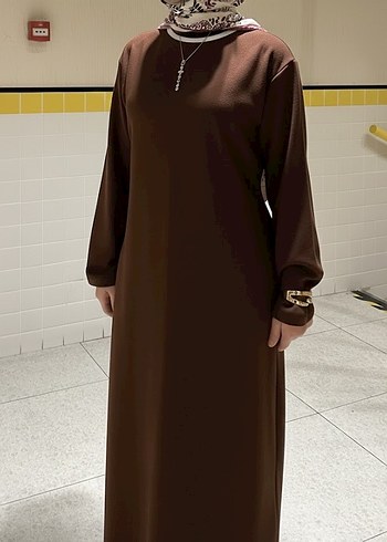 Uzun Kollu Belden Bağlamalı Elbise - Görsel 5