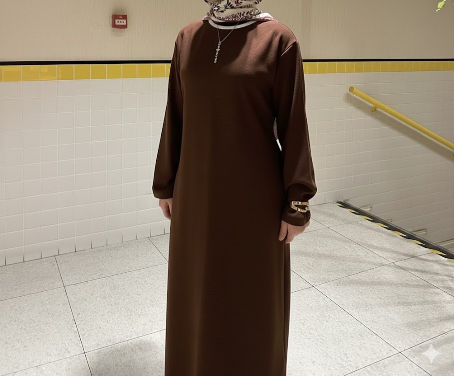 Uzun Kollu Belden Bağlamalı Elbise - Görsel 5