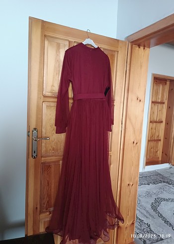 Diğer Bordo Uzun Kollu Kadın Abiye Elbise