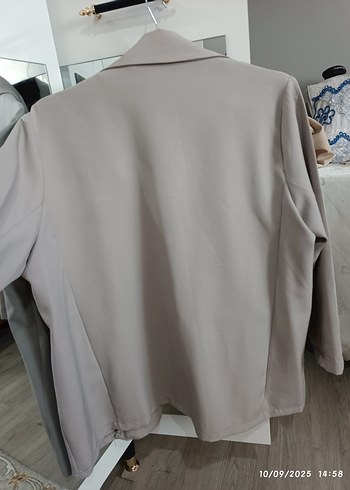 l Beden Gri Kadın 3 lü takım Blazer Ceket pantolon cepken