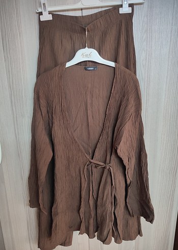 Kadın Kahverengi Uzun kimono takım