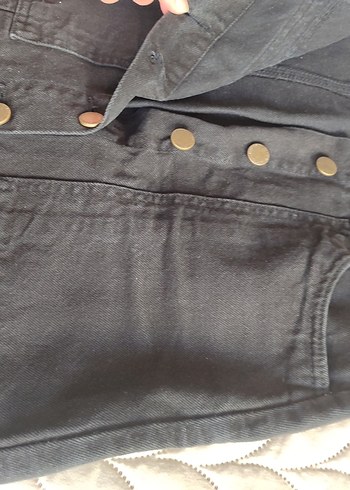 Düğmeli Siyah Denim Mini Etek - Görsel 6