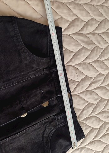 Düğmeli Siyah Denim Mini Etek - Görsel 8