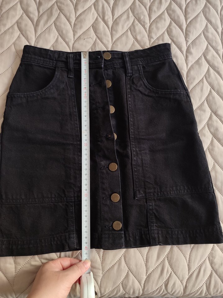 Düğmeli Siyah Denim Mini Etek - Görsel 5