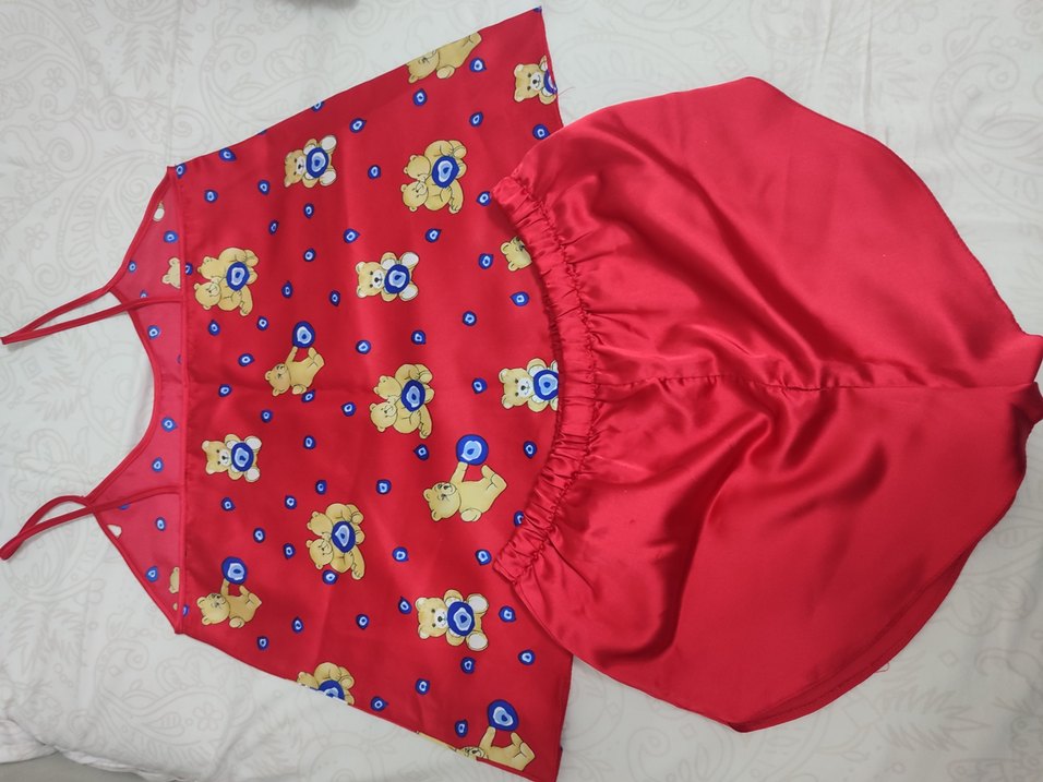 Kırmızı Ayıcık Desenli Kadın Mini Pijama Takımı - Görsel 2