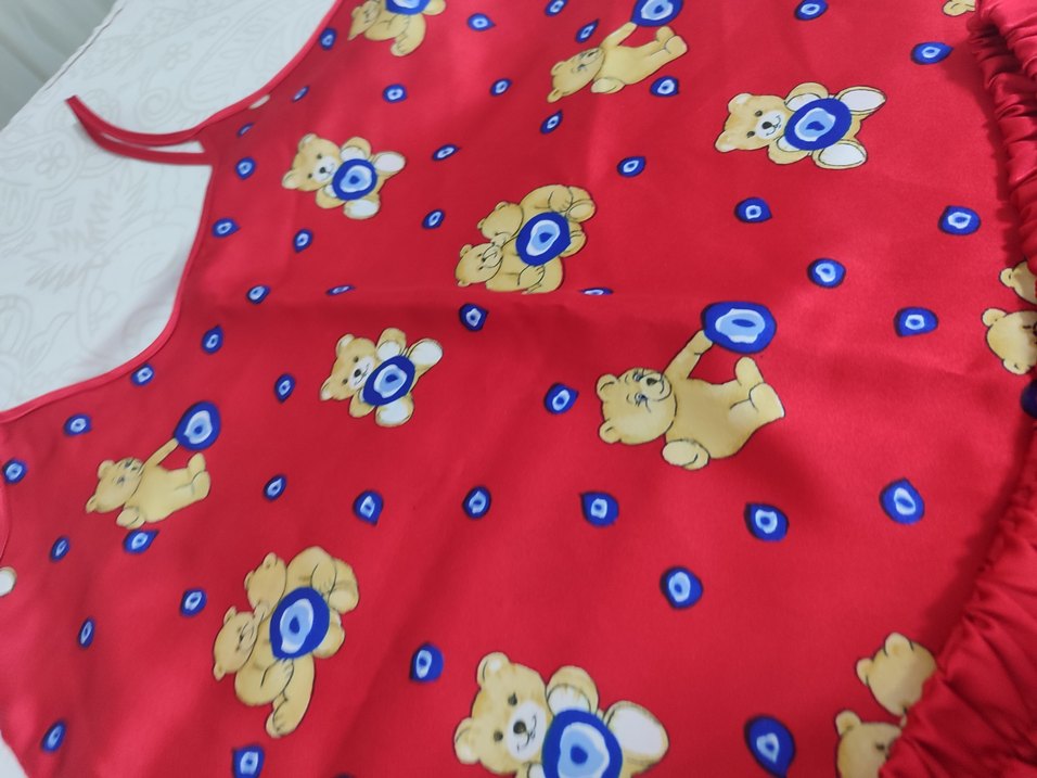 Kırmızı Ayıcık Desenli Kadın Mini Pijama Takımı - Görsel 3
