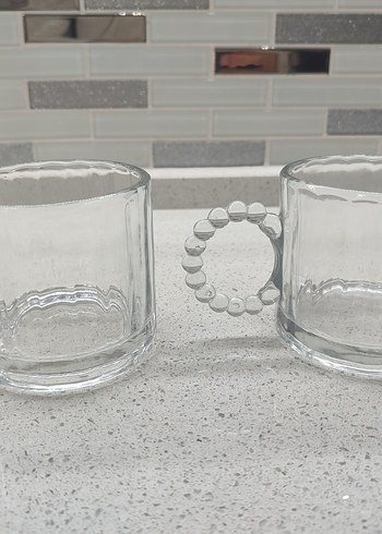 Şeffaf boncuk Kulplu Cam Bardak - Görsel 3