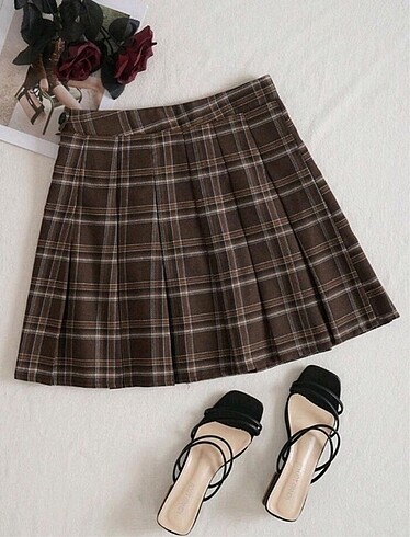 Sheinside Shein Kahverengi Ekose Etek