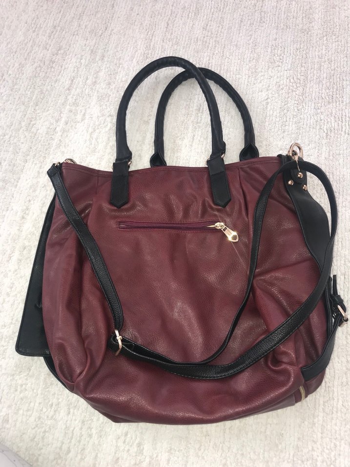 Bordo Deri Fermuarlı Kadın Çantası - Görsel 3