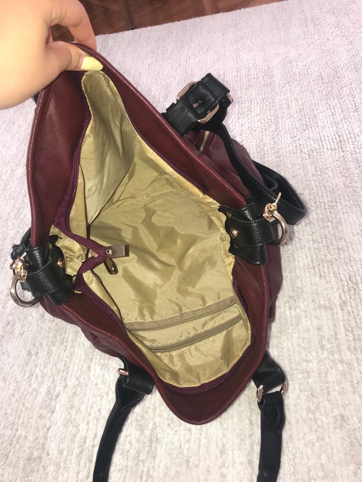 Bordo Deri Fermuarlı Kadın Çantası - Görsel 2