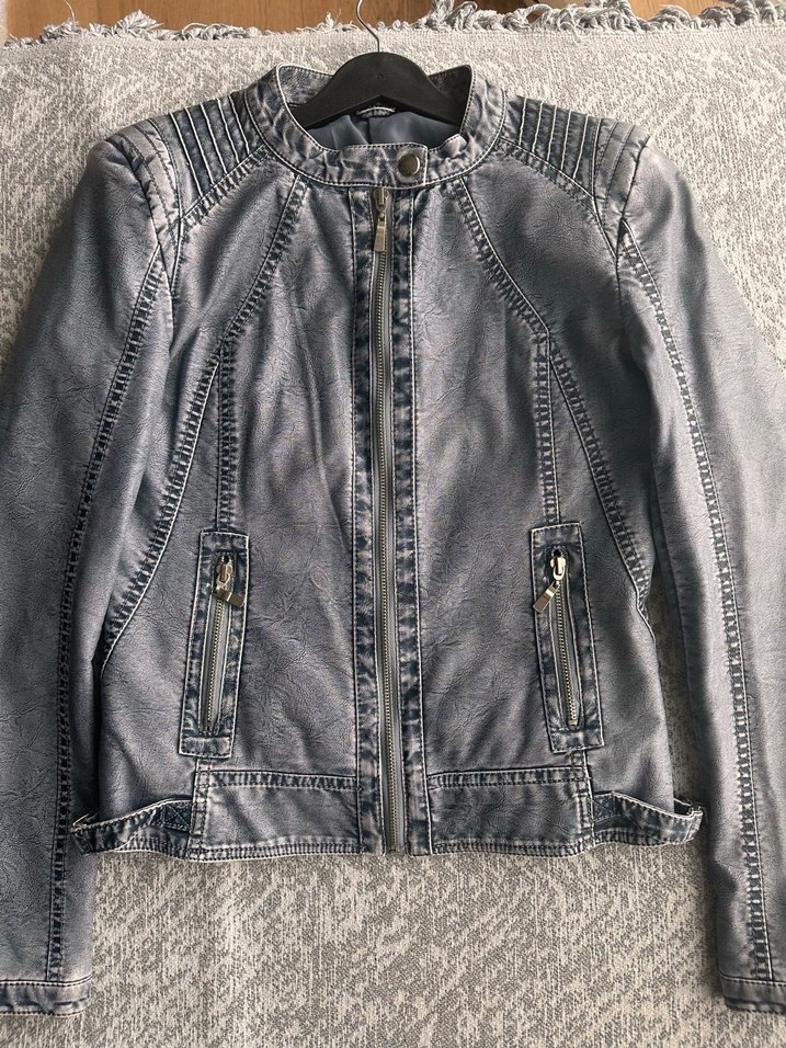 açık mavi  Denim Kadın Deri Ceket - Görsel 3