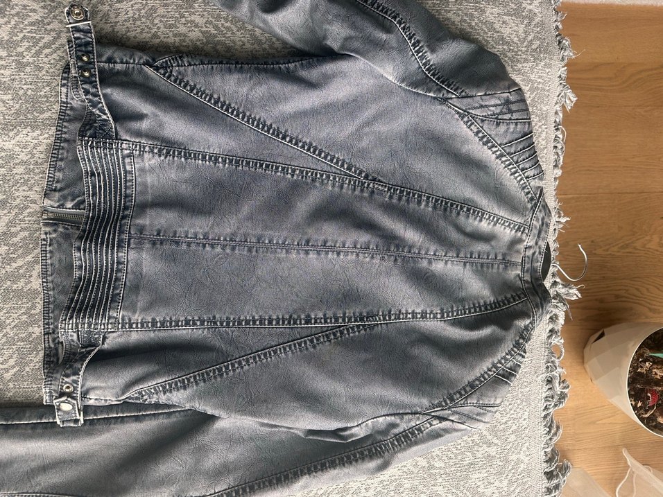 açık mavi  Denim Kadın Deri Ceket - Görsel 4