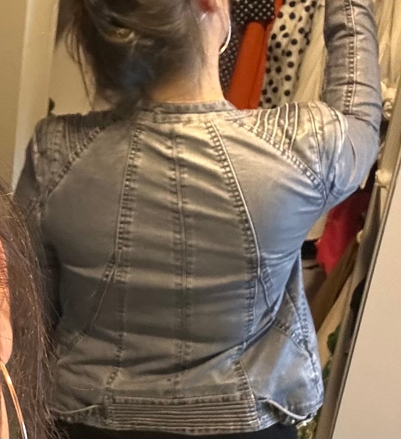 açık mavi  Denim Kadın Deri Ceket - Görsel 2