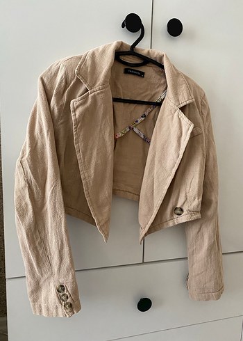 Bej Keten Kadın Blazer Ceket