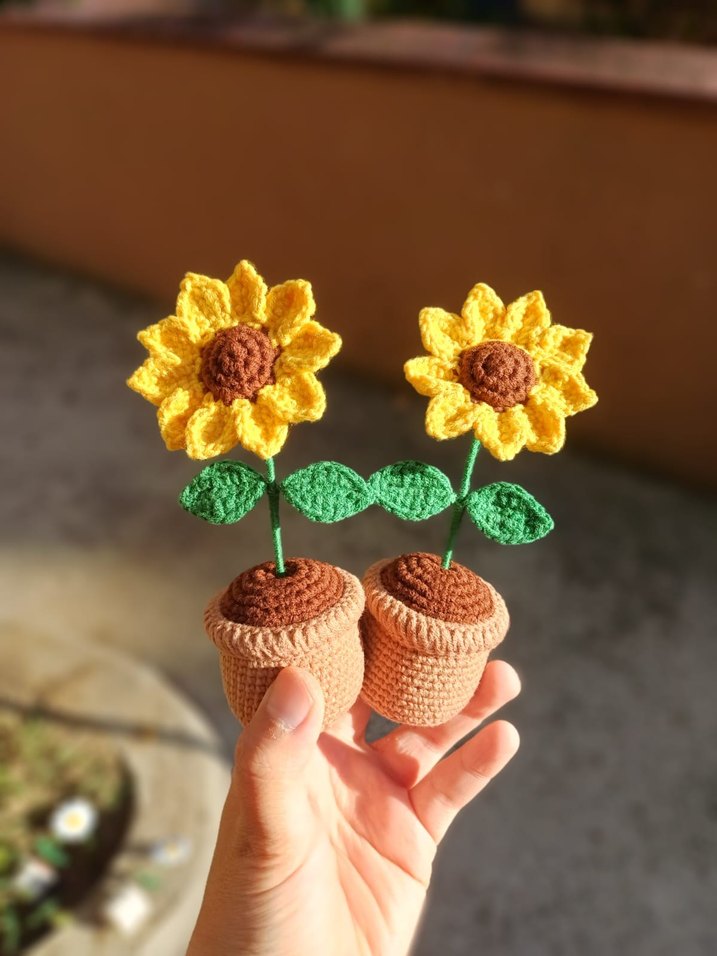 El Örgüsü Papatya Saksı Çiçekler - Görsel 3