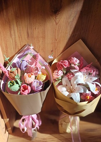 Bohem Tarzı El Yapımı Örgü Çiçek Buketi - Görsel 3