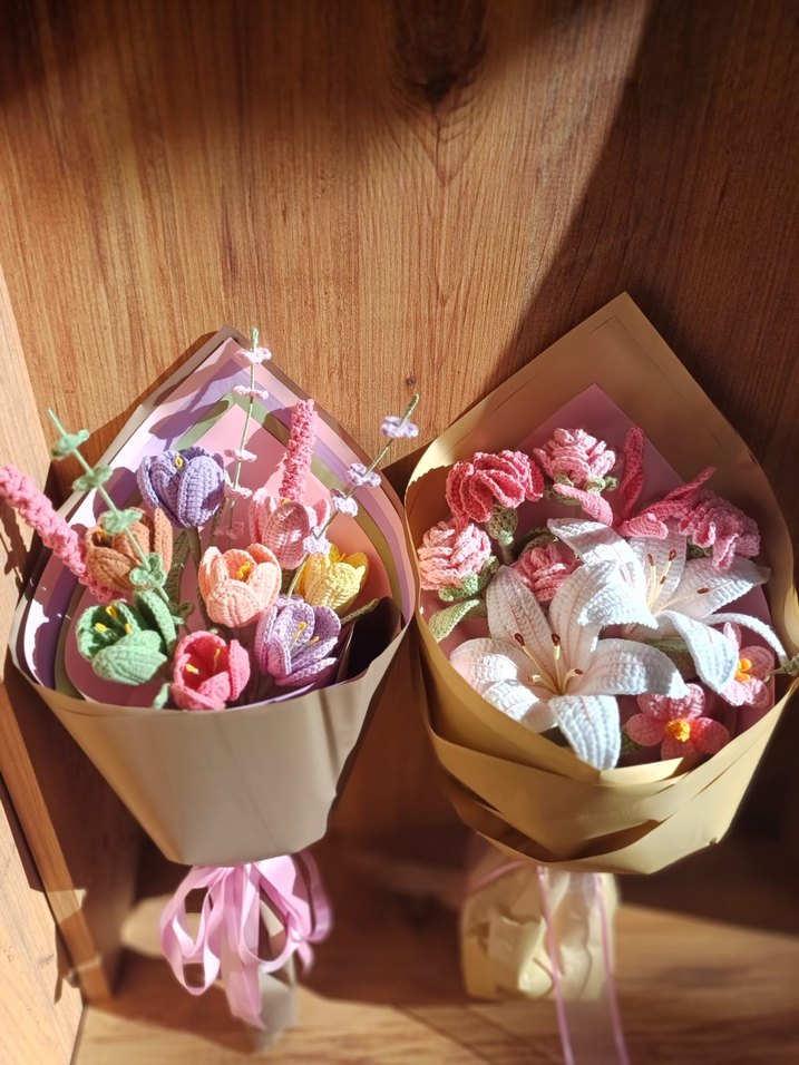 Bohem Tarzı El Yapımı Örgü Çiçek Buketi - Görsel 3