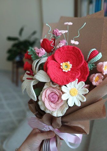 El Emeği Örgü Çiçek Buketi - Görsel 2