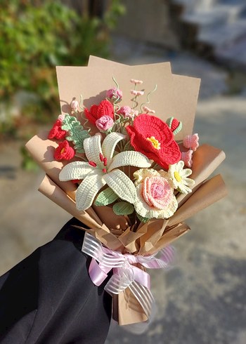 El Emeği Örgü Çiçek Buketi - Görsel 3