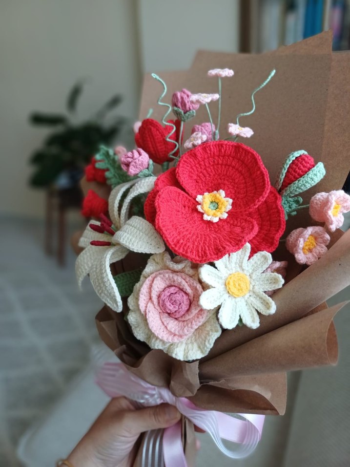 El Emeği Örgü Çiçek Buketi - Görsel 2