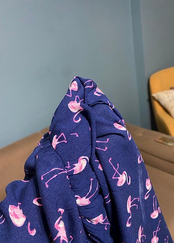 Flamingo desenli kumaş elbise - Görsel 5