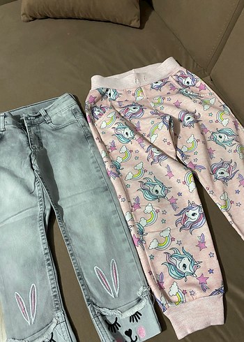 LC Waikiki Kız Çocuk Gri Nakışlı Denim Pantolon