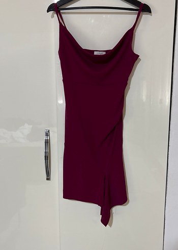 Bordo Drapeli Mini Kadın Abiye Elbise