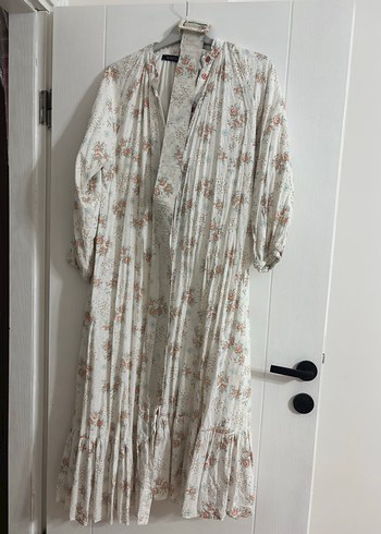 Bohem Beyaz Uzun Keten Elbise - Görsel 2