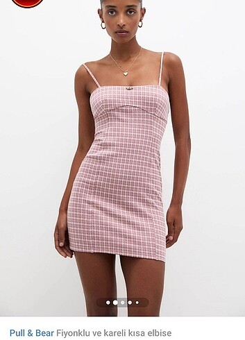 Pull and Bear pull and bear pembe kareli elbise