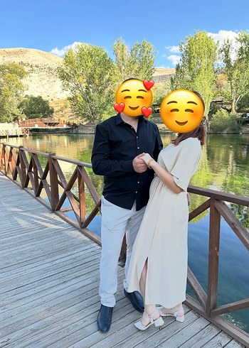 Diğer Bej V Yakalı Kemerli Uzun Keten Elbise