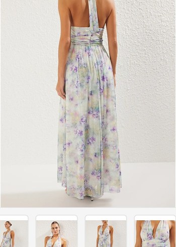 Uzun Boyundan Bağlamalı Batik Elbise - Görsel 3