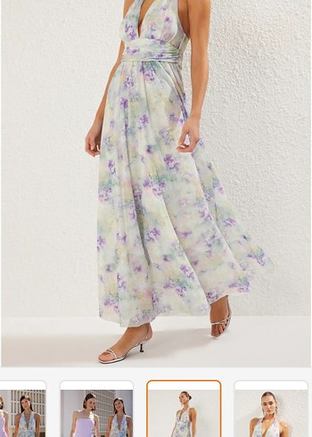 Uzun Boyundan Bağlamalı Batik Elbise - Görsel 2