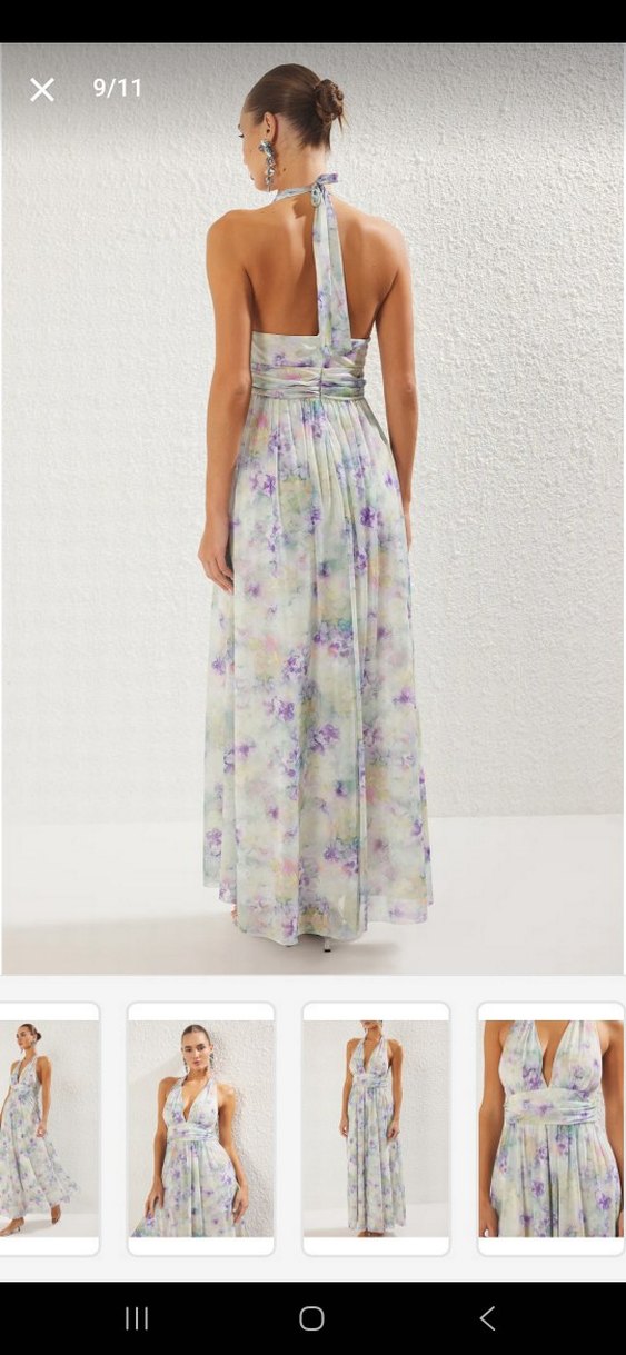 Uzun Boyundan Bağlamalı Batik Elbise - Görsel 3