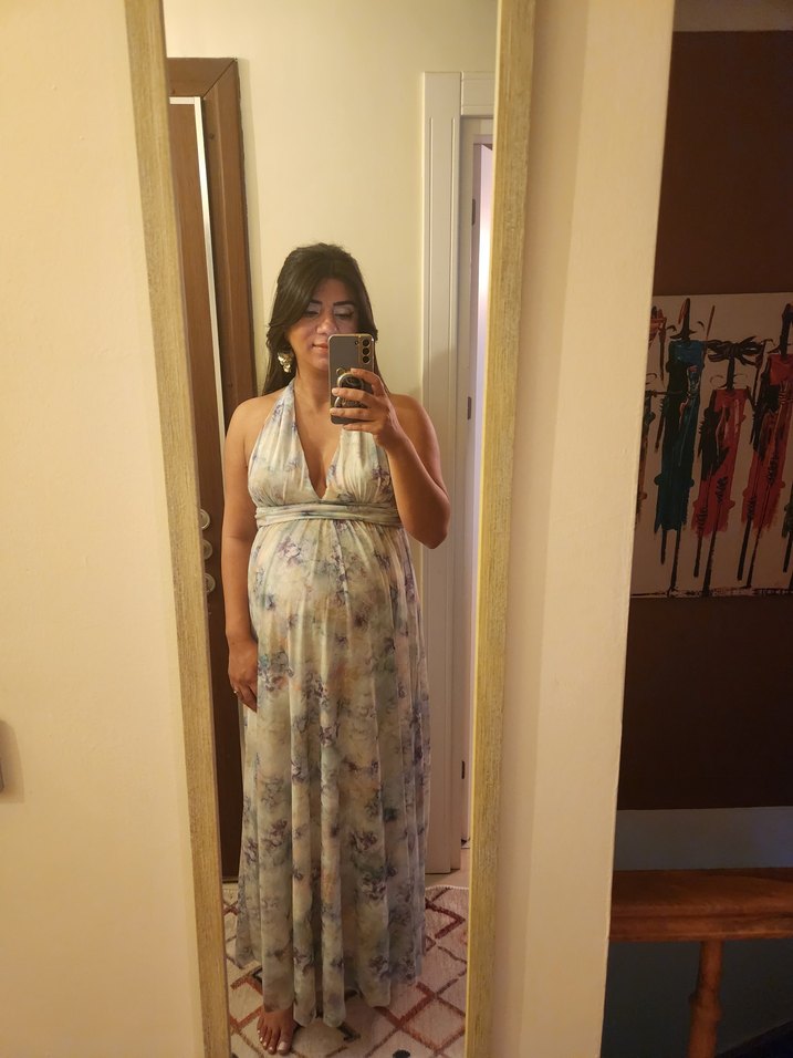 Uzun Boyundan Bağlamalı Batik Elbise - Görsel 4