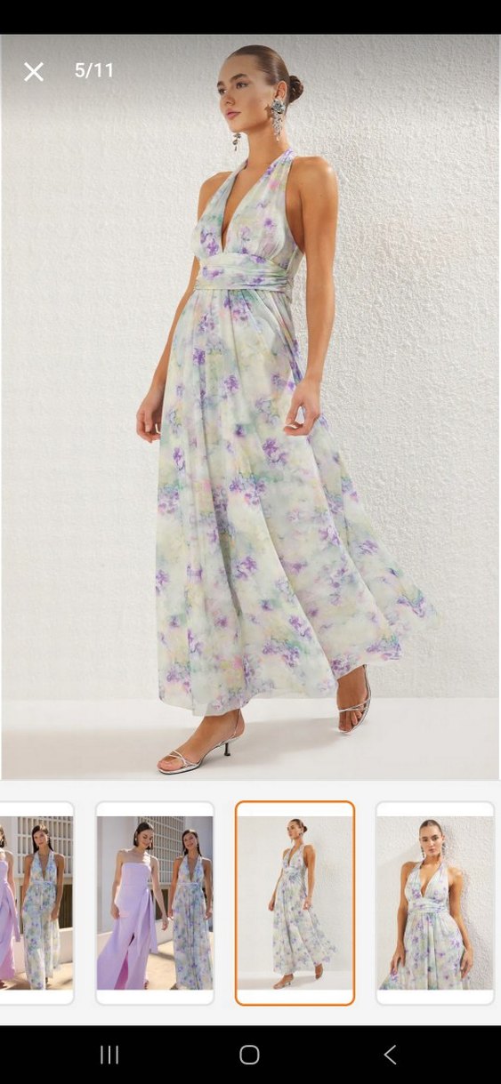 Uzun Boyundan Bağlamalı Batik Elbise - Görsel 2